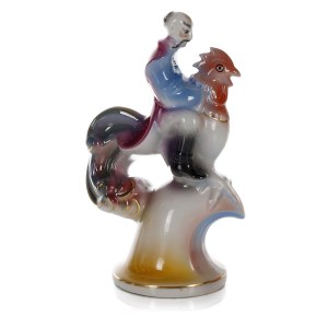 proj. Tadeusz SZAFRAN (1886 - 1955), Figura Twardowski na kogucie, Zakłady Porcelany Stołowej Ćmielów