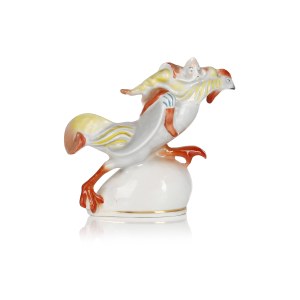 proj. Franciszek KALFAS (1898 - 1968), Figurka Pan Twardowski na kogucie, Zakłady Porcelany Stołowej Cmielów