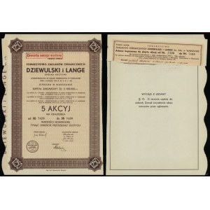 Polska, 5 akcji po 250 złotych = 1.250 złotych, 1937, Warszawa