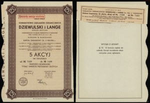 Poland, 5 shares at 250 zlotys = 1,250 zlotys, 1937, Warsaw