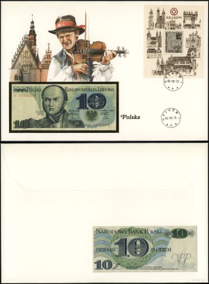 Poland, commemorative folder from Krakow with 10 zloty bill 1982