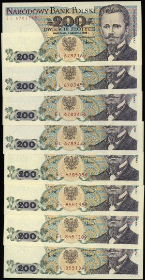 Poland, set: 8 x 200 zloty, 1.12.1988