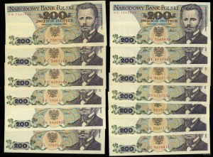Poland, set: 13 x 200 gold, 1982-1988