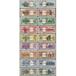 komplet wzorów: 1, 2, 5, 10, 20, 50, 100, 200, 500 złotych 1.03.1990, komplet WZORÓW banknotów z serii: Miasta Polskie...