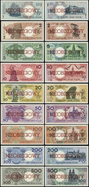 set of patterns: 1, 2, 5, 10, 20, 50, 100, 200, 500 zloty 1.03.1990, a set of MODELS of banknotes from the series: 