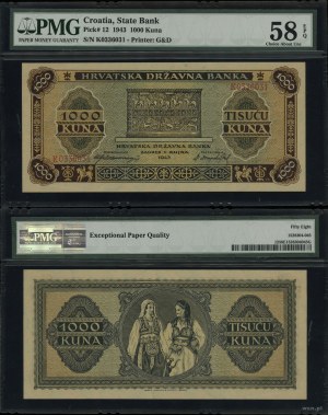Croatia, 1,000 kuna, 1.09.1943