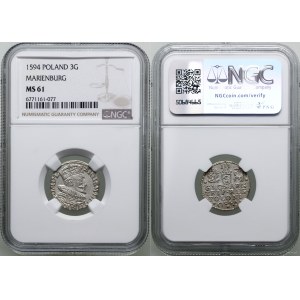 Polska, trojak, 1594, Malbork