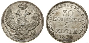 Poland, 30 kopecks = 2 zlotys, 1839 MW, Warsaw