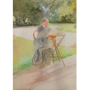 Jacek MALCZEWSKI (1854-1929), Bronisława Malczewska - siostra artysty - w ogrodzie w Lusławicach