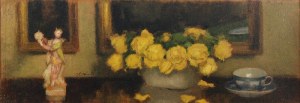 Alfons KARPIŃSKI (1875-1961), Żółte róże, filiżanka i figurka