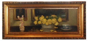 Alfons KARPIŃSKI (1875-1961), Żółte róże, filiżanka i figurka