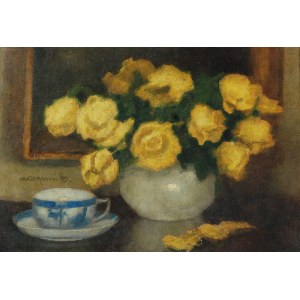 Alfons KARPIŃSKI (1875-1961), Żółte róże i filiżanka
