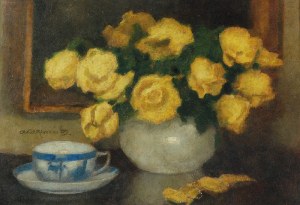 Alfons KARPIŃSKI (1875-1961), Żółte róże i filiżanka