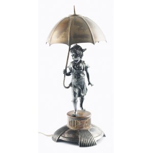 Firma ARGENTOR-WERKE (czynna 1902-1970), Lampka na biurko, elektryczna, z figurką dziewczynki pod parasolem