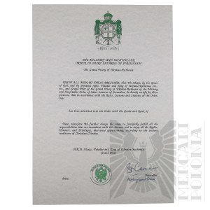 In Blanco Diploma of the Knights and Hospitaller Order of St. Lazarus of Jerusalem.