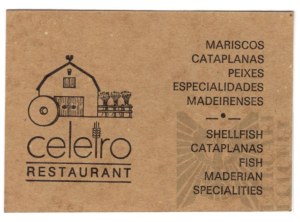 Portugal Madeira- Business Card Celeiro Restaurant English Language Portuguese Language (Celeiro Restaurant) Funchal