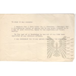 XX w. - Dokument List Polecający A. Sternberga-Powidzkiego