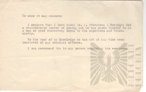 1920s. - Document Letter of Recommendation by A. Sternberg-Powidzki