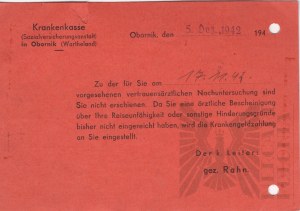 IIWW/Occupation Document of the Social Insurance Institution in Obornik Wielkopolska.