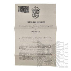 German Empire - Certificate of Examination of the Princely Institute for Mechanical and Technical Research (