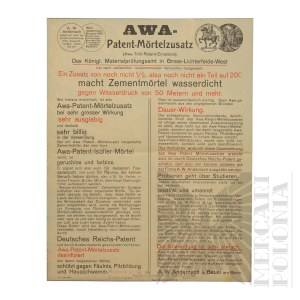 Niemcy- Ulotka Reklamowa Zaprawa Izolacyjna “Awa-Patent” A.W. Andernach Beuel Nad Renem (Beuel am Rhein)