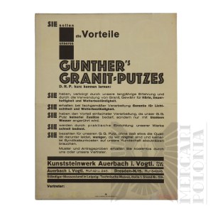 Niemcy- Ulotka Reklamowa Tynk Granitowy Guenthera (Guenther's Granit-Putz) Sztuczna Kamieniarka Auerbach i. Vogtl. (Kunststeinwerk Auerbach i. Vogtl.) Drezno (Dresden)