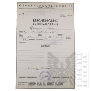 Third Reich - Certificate of the Private Business School of K. Rogalskaya. Warsaw District school year 1940/41.