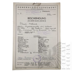 Third Reich - Certificate of the Private Business School of K. Rogalskaya. Warsaw District school year 1940/41.