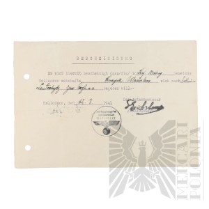 Third Reich - Permit to Move, Issued to Włodzimierz Knapik (Włodzimierz Downar) - Rollensee (Skulsk) Greater Poland