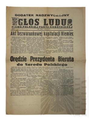 PRL - Extraordinary Supplement to the Voice of the People Newspaper of May 9, 1945, with Information on the Unconditional Surrender of Germany.