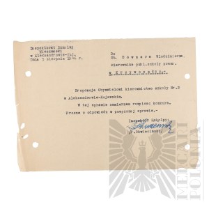 PRL - Proposal to take over the management of School No. 2 in Aleksandrów Kujawski, Addressed by Włodzimierz Downar.