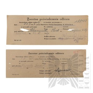 PRL - Zwrotne Poświadczenie Odbioru Georgette Błeszyński Córki gen. bryg. Jerzego Ferek-Błeszyńskiego. Rogoźno