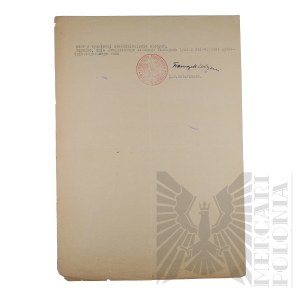 People's Republic of Poland - Certified Copy of Pass for Travel to Rogoźno by Maria Janasek (Brig. Gen. Jerzy Ferek-Błeszyński) Issued by the Ministry of State Administration Repatriation Office.