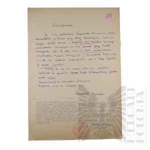 PRL - Zaświadczenie o pełnić Funcjach Wiceministra Wyznań Religijnych i Oświecenia Publicznego przez Gen. Brigadier Jerzy Ferek-Błeszyński w latach 1936-1939. Rogoźno.