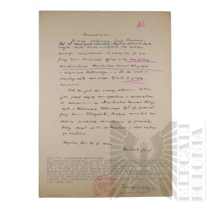 PRL - Zaświadczenie o pełnić Funcjach Wiceministra Wyznań Religijnych i Oświecenia Publicznego przez Gen. Brigadier Jerzy Ferek-Błeszyński w latach 1936-1939. Rogoźno.