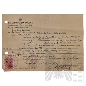 PRL - Abbreviated copy of the Deed of Descent of Gubin Julian von Dziengielewski Shot on 17.10.1939 in Wąbrzeźno.