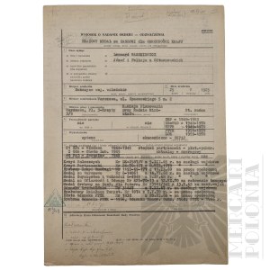 PRL - Application for the award of the Bronze Medal for Meritorious Service for National Defense to Leonard Waszkiewicz.