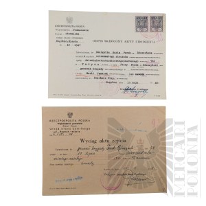 PRL - Abbreviated copy of the Birth Certificate of Georgette Ferek-Błeszyńska Daughter of Brig. Gen. Jerzy Ferek-Błeszyński.