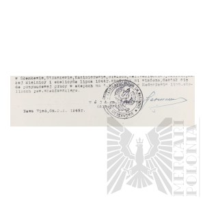 PRL - Certificate of Secret Teaching Conducted by Vladimir Downar during World War II.