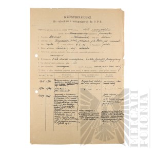 PRL - Questionnaire for Members and Entrants to the P.P.R. by Vladimir Downar.