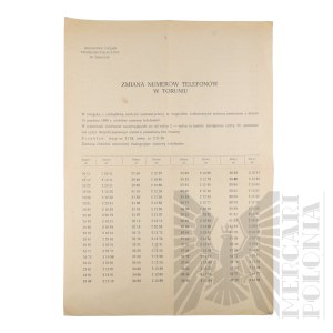 PRL - Information Leaflet on Changing Telephone Numbers in Torun, Issued by the District Telecommunications Office in Torun.