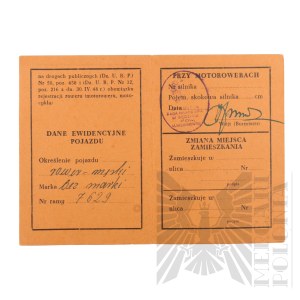 People's Republic of Poland - Registration Card of a Bicycle Belonging to Vladimir Downar.