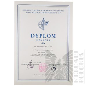People's Republic of Poland - Diploma of Recognition of the Head of the Military Communication Service Issued to Col. Slawomir Cupryszak.