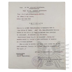 PSZnZ - Copy of Certificate of Service in the Polish Air Force by Cpl. Walerian Stolarczyk. Suffolk.