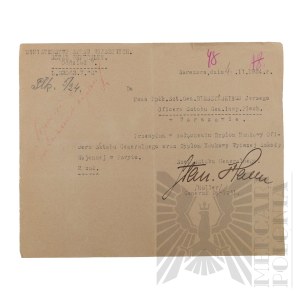 II RP - Letter from the Ministry of Military Affairs Addressed to Brig. Gen. Jerzy Ferek-Błeszyński Signed in his own hand by Chief of General Staff Gen. Stanislaw Haller Victim of the Katyn Massacre.