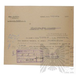 II RP - Letter from the Treasury Chamber in Poznań to the Ministry of Military Affairs with Information on the Paid Pension for Capt. Pilot Jozef Mickiewicz.