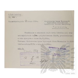 II RP - Pismo Dowódcy 3-go Pułku Lotniczego do Ministerstwa Spraw Wojskowych w sprawie kpt. pil. Józefa Mickiewicza.