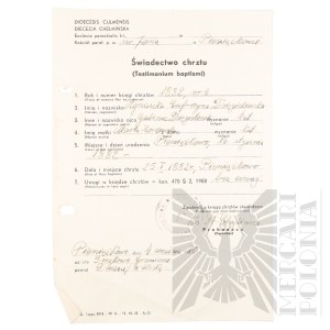 II RP/III Reich/PRL - Documents, including: Civil Status Records, School Certificates - Families: of Bachamn, Dziengielewski, Wojtowicz, Kordowski. Torun, Reisenburg, Pieniążkowo.