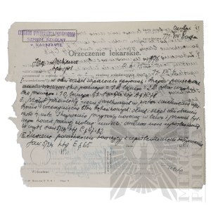 II RP - Medical Certificate of the Center for Sanitary Training School Hospital in Warsaw for Capt. Pilot Jozef Mickiewicz with the Signature of the Hospital Commander Dr. Szwojnicki Victim of the Katyn Massacre.