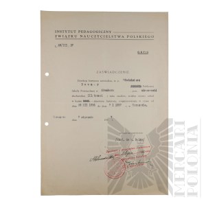 II RP - Copy of the Certificate of Completion of the Third Year of Studies by Włodzimierz Downar. Warsaw.